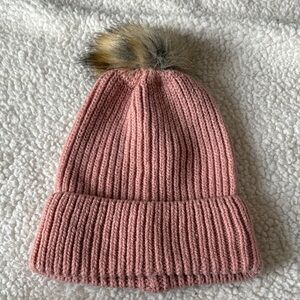 Primark beanie in pink with faux fur pom Pom